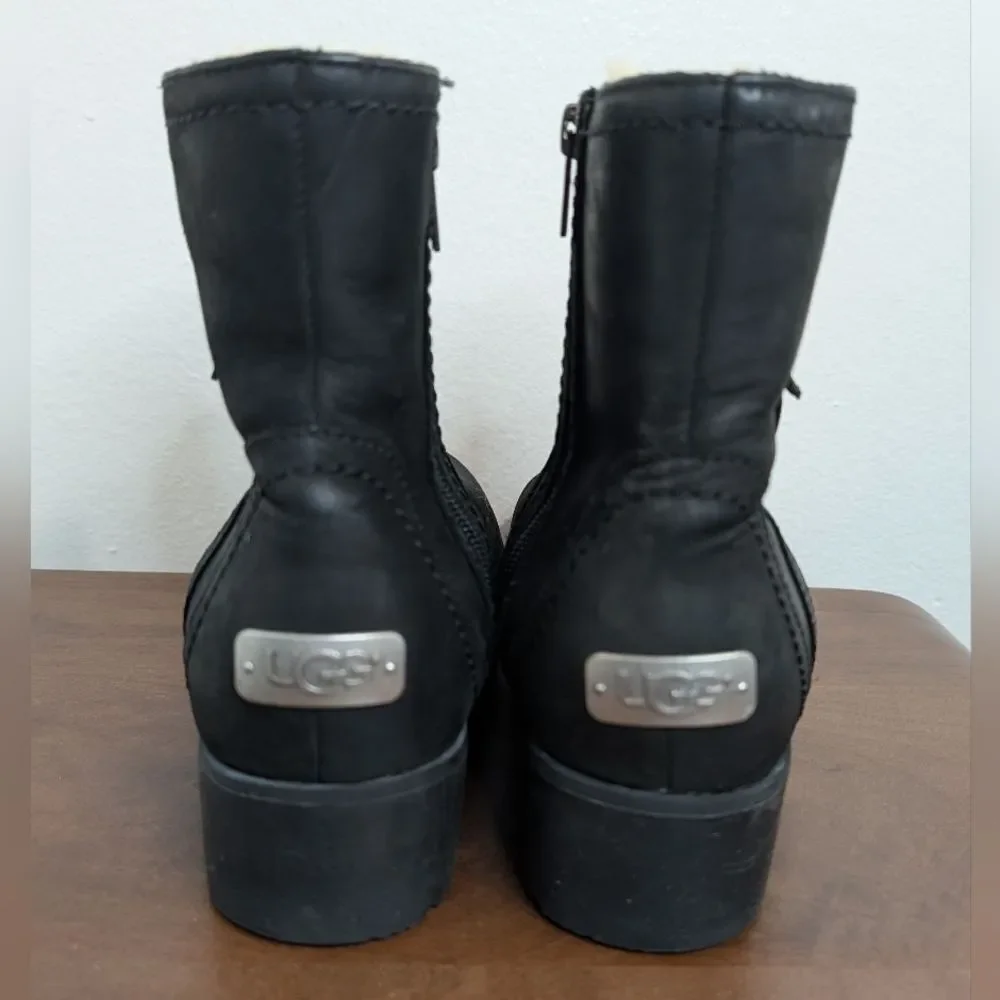 Ugg Fur Lined Outdoors Cozy Cabin Whimsigoth Dark Academia Leather Boots 10